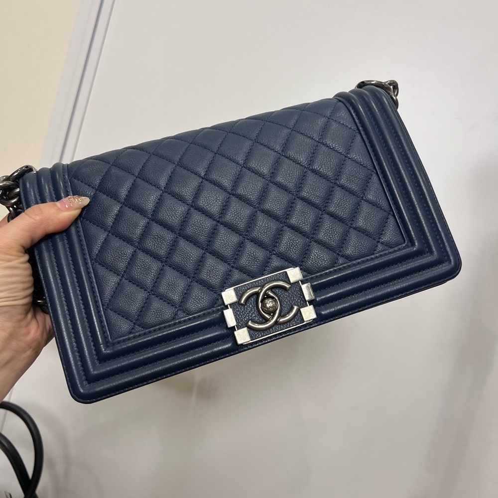 CHANEL Quilted Boy Crossbody Bag in Dark Navy